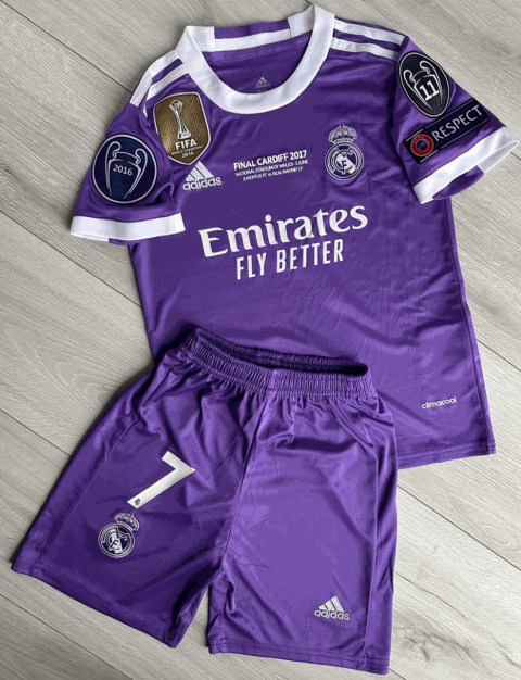 Komplet Dziecięcy Strój Piłkarski Real Madryt UCL Final 2016/2017 Away Retro, #7 Ronaldo