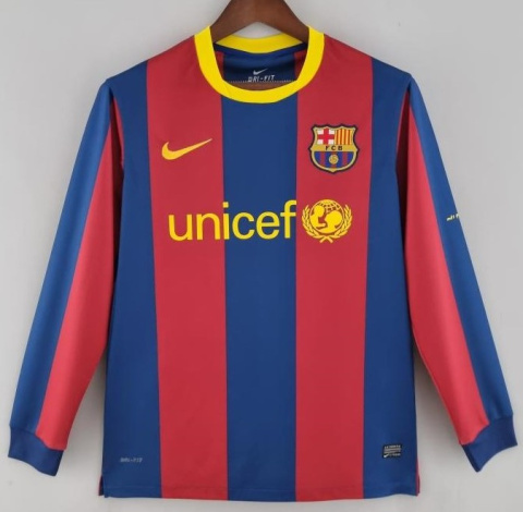 Koszulka Piłkarska FC Barcelona 2010/2011 Retro Długi Rękaw, Messi, Xavi, Iniesta