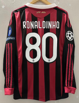 Koszulka Piłkarska AC Milan 2009/2010 Home Retro Dł Rękaw, #80 Ronaldinho